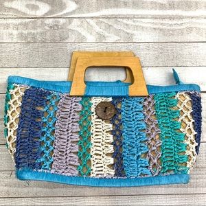 Cappelli Colorful Woven Purse with Wooden Handles